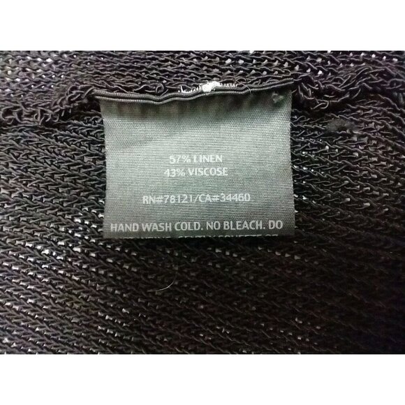 Eileen Fisher Sweater L Black Linen Blend Shrug Wrap Loose Knit Open Cardigan - Picture 7 of 8